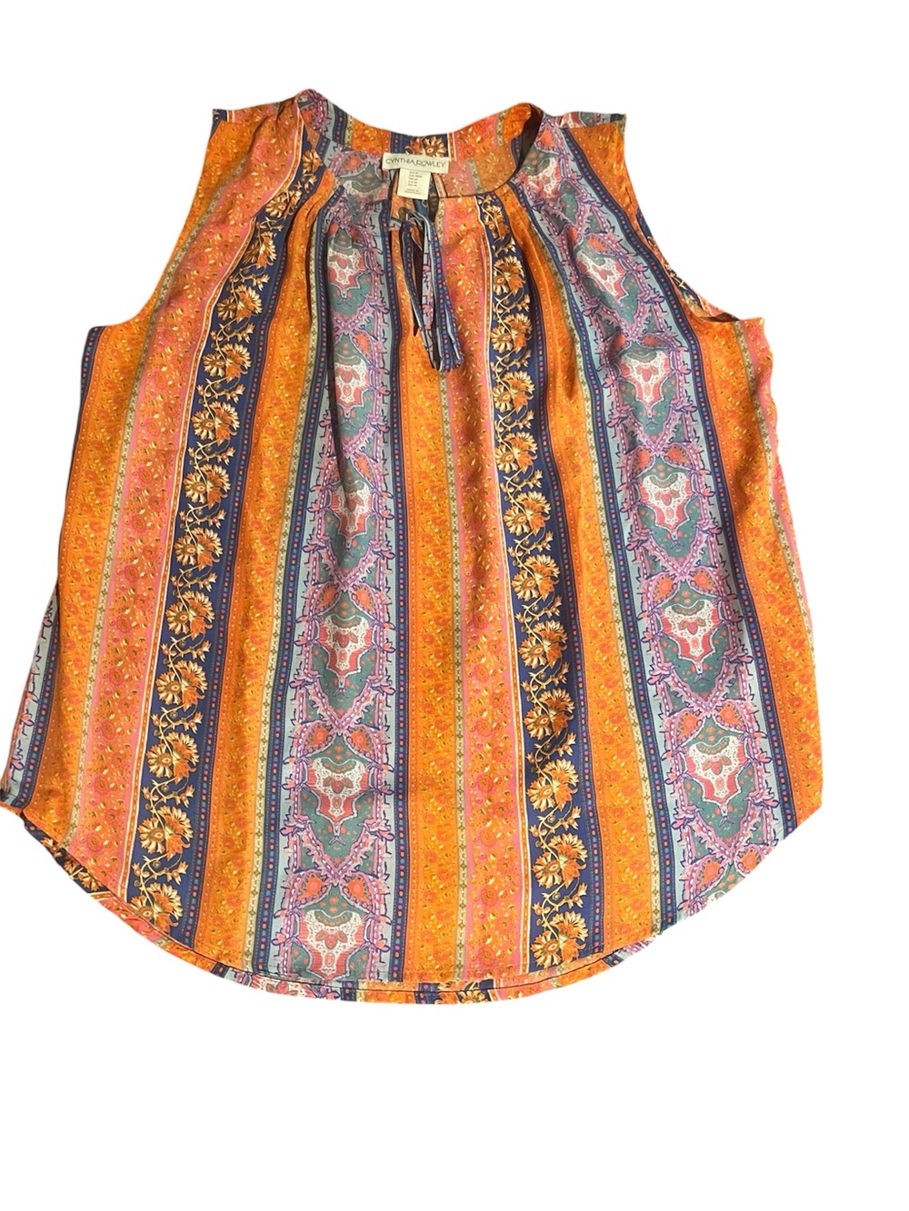 Cynthia Rowley Sleeveless Blouse- Orange Multi
Measurements below. 
Size Medium